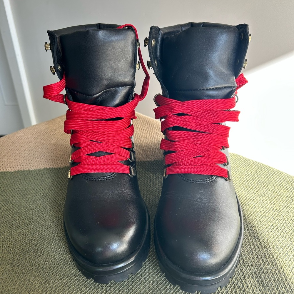 Steve Madden Black Combat Boots with Red Laces